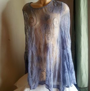 🍬Love Stitch purple sheer lace Tunic Top Size L
